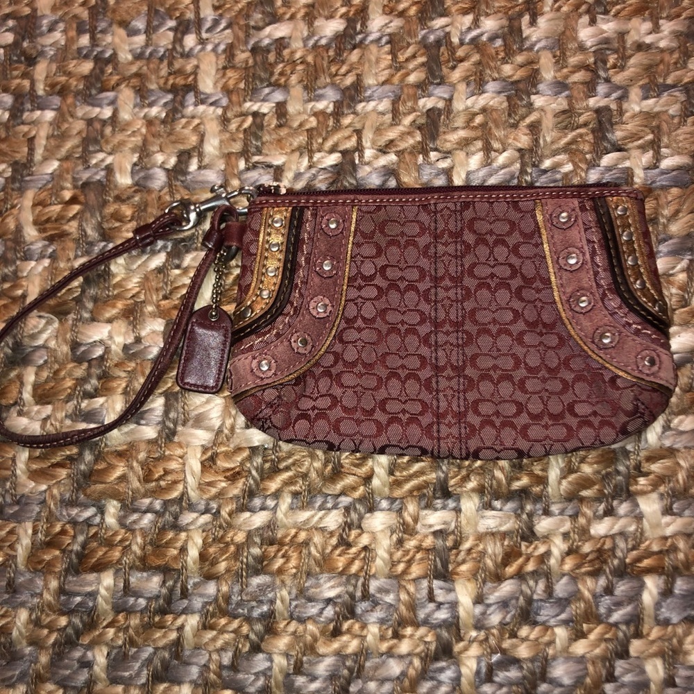 Coach Burgundy Canvas Soho Wristlet